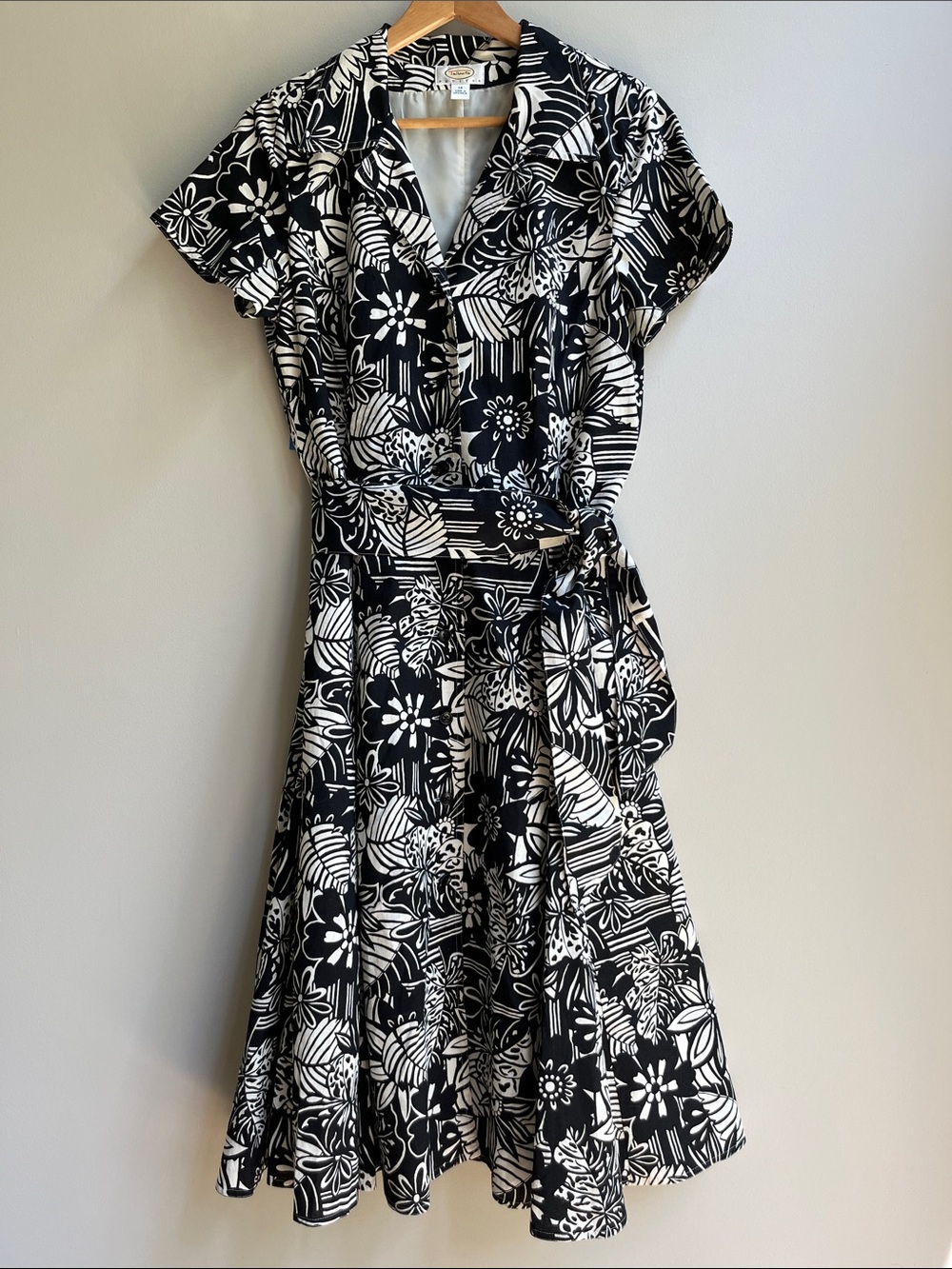 Talbots Linen Cotton Tropical Floral Button Down Lined Collar Long Dress Sleeves